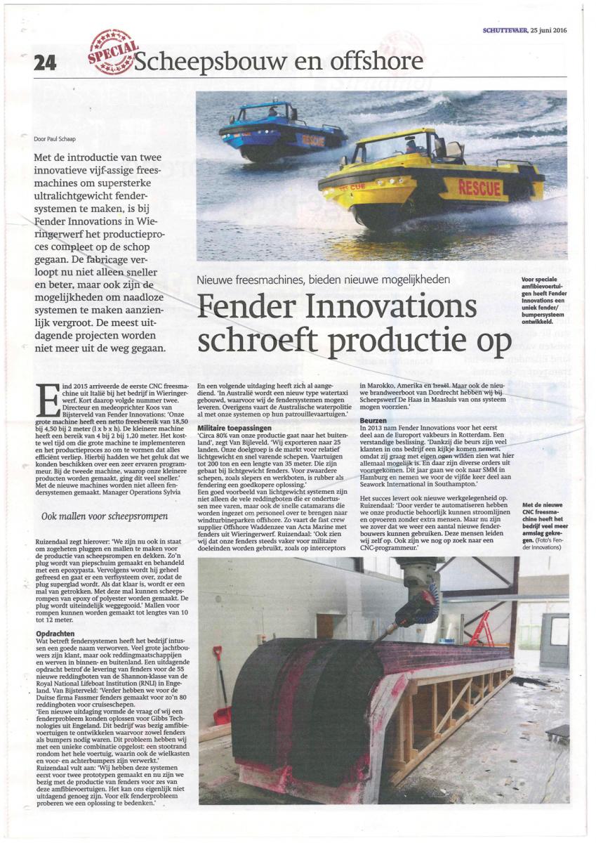 Artikel schuttevaer- fender innovations schroeft productie op